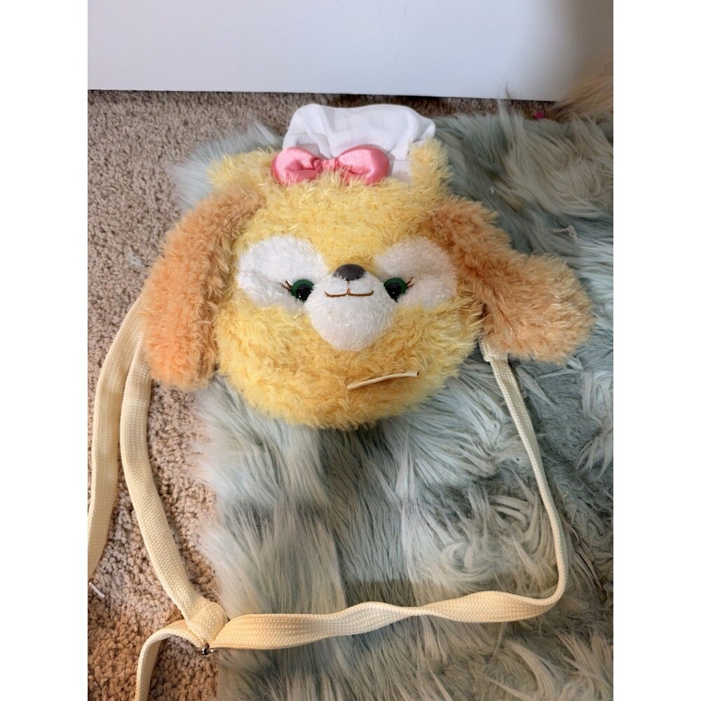 Disney Parks Cookie Duffy Plush Crossbody Zipper Pouch Bag Strap Yellow Pink